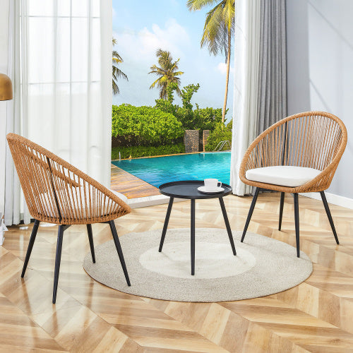 Modern 3 Piece Set17.7 Anti Spill Round Coffee Table 2 Rattan Swivel Chairs Outdoor Patio Furniture For Tea Time.Suitable For Various Outdoor Venues.3 Piece Set Packaged As A Single Package