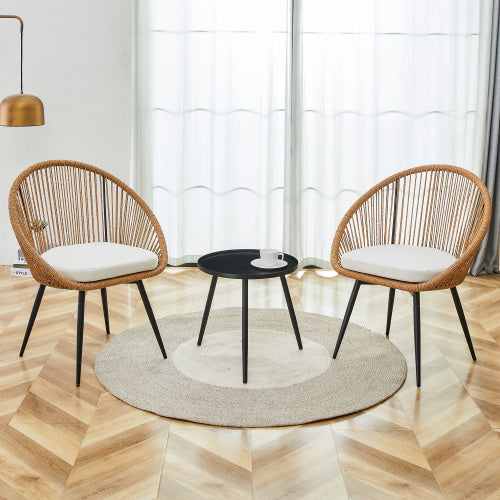 Modern 3 Piece Set17.7 Anti Spill Round Coffee Table 2 Rattan Swivel Chairs Outdoor Patio Furniture For Tea Time.Suitable For Various Outdoor Venues.3 Piece Set Packaged As A Single Package
