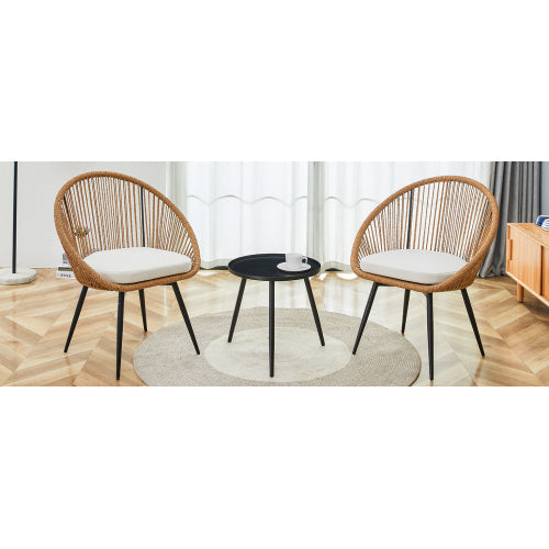 Modern 3 Piece Set17.7 Anti Spill Round Coffee Table 2 Rattan Swivel Chairs Outdoor Patio Furniture For Tea Time.Suitable For Various Outdoor Venues.3 Piece Set Packaged As A Single Package
