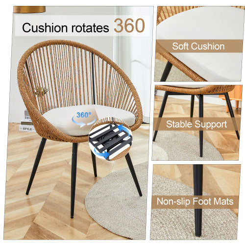 Modern 3 Piece Set17.7 Anti Spill Round Coffee Table 2 Rattan Swivel Chairs Outdoor Patio Furniture For Tea Time.Suitable For Various Outdoor Venues.3 Piece Set Packaged As A Single Package