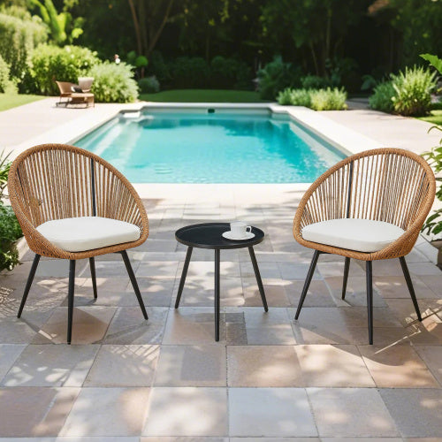 Modern 3 Piece Set17.7 Anti Spill Round Coffee Table 2 Rattan Swivel Chairs Outdoor Patio Furniture For Tea Time.Suitable For Various Outdoor Venues.3 Piece Set Packaged As A Single Package