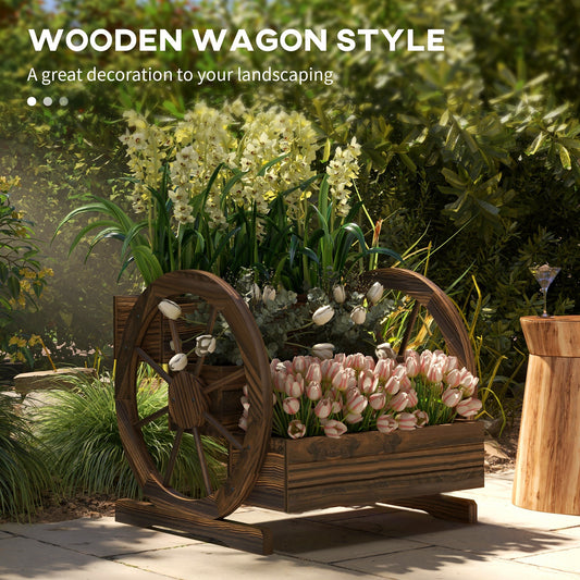 Wooden Wagon Planter Box, 3-Tier Raised Garden Bed, For Vegetables Flowers Herbs