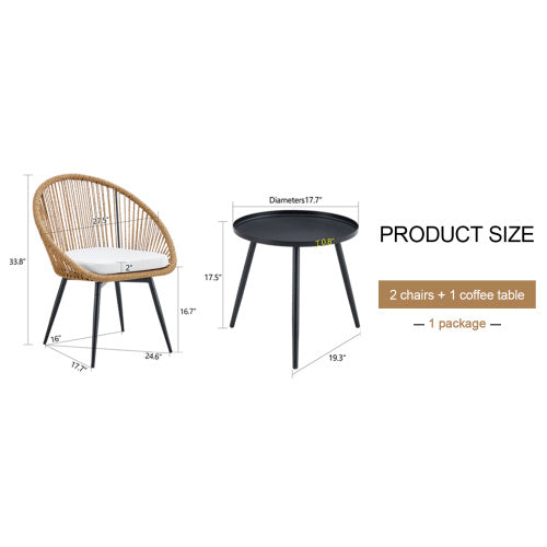 Modern 3 Piece Set17.7 Anti Spill Round Coffee Table 2 Rattan Swivel Chairs Outdoor Patio Furniture For Tea Time.Suitable For Various Outdoor Venues.3 Piece Set Packaged As A Single Package