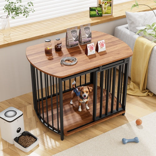 31.5 Furniture Style Dog Crate For Small And Medium Dogs, Wooden Cage Indoor Kennel Furniture, Modern Dog Crate End Table With Double-Doors
