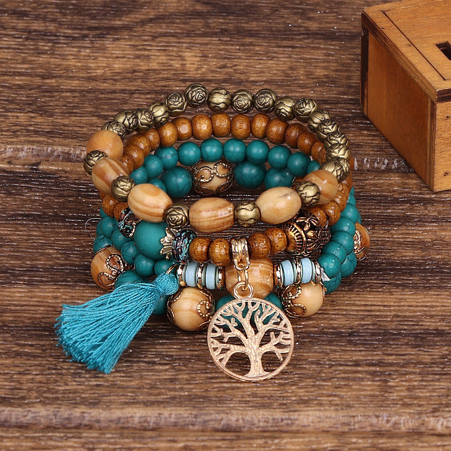 Boho Multilayer Wooden Stretch Bracelet