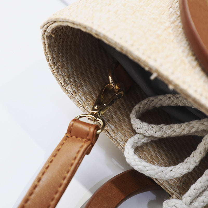 Woven solid wood handbag