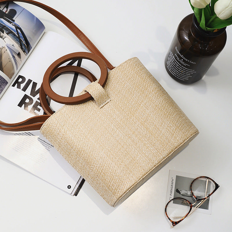 Woven solid wood handbag