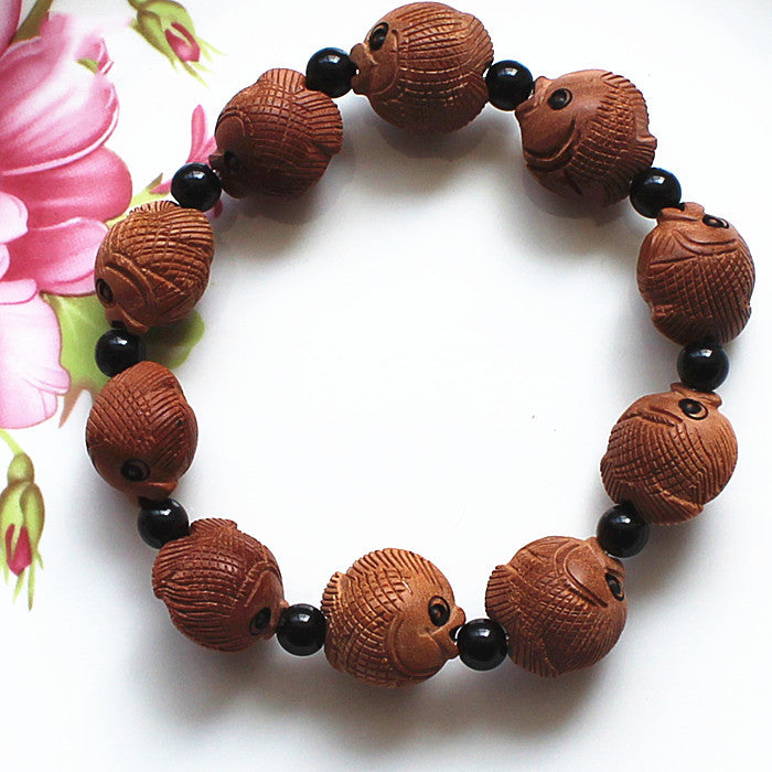 Peach Wood Carving Fish Pendant Portable Solid Wood Bracelet