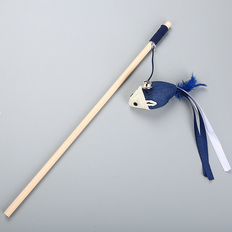 Wooden pole feather pet toy