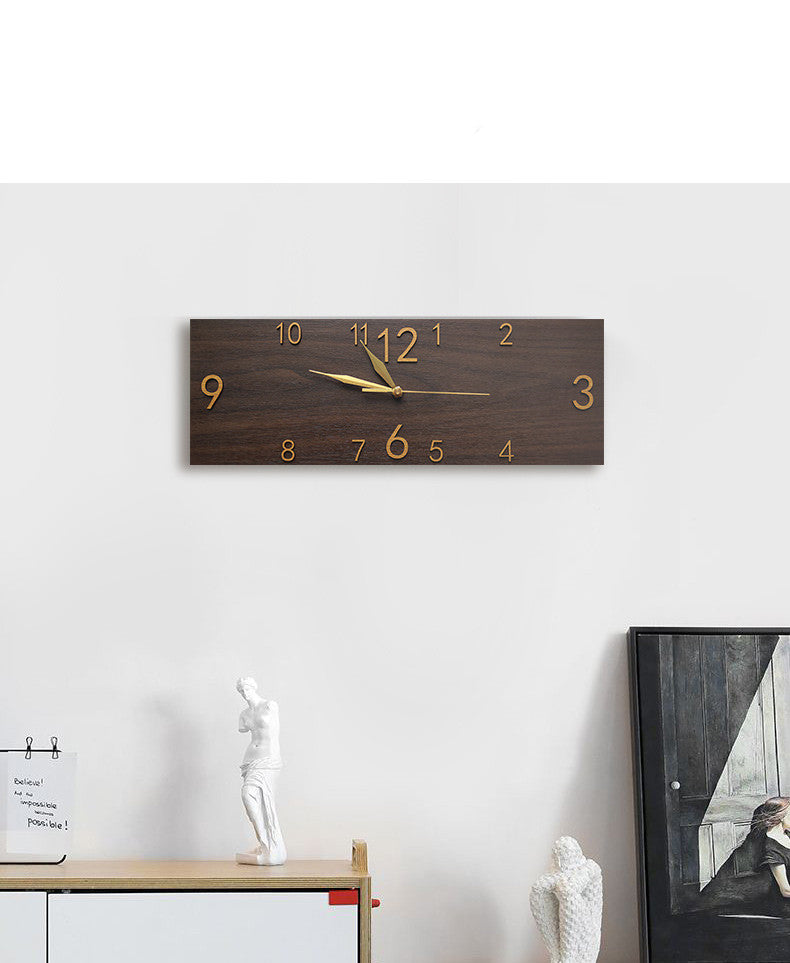 Retro Wood Grain Rectangular Wall Clock Living Room Study Home Creative Clock Personality Art Deco Clock Mute