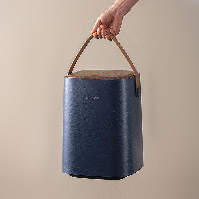 Household Wood Grain Press Type Trash Can With Lid