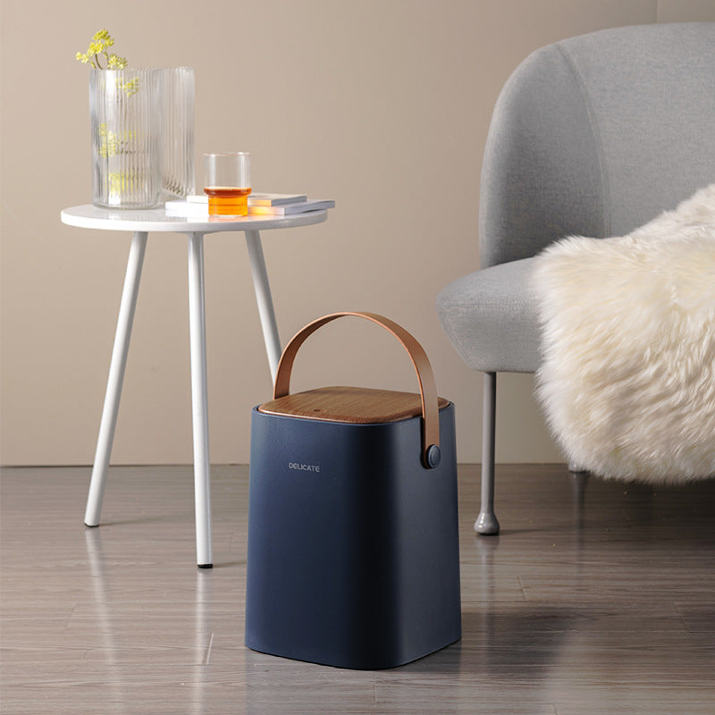 Household Wood Grain Press Type Trash Can With Lid