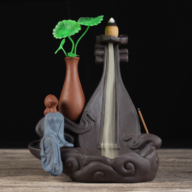 Backflow Incense Burner Ceramic Purple Sand Aroma Burner Sandalwood