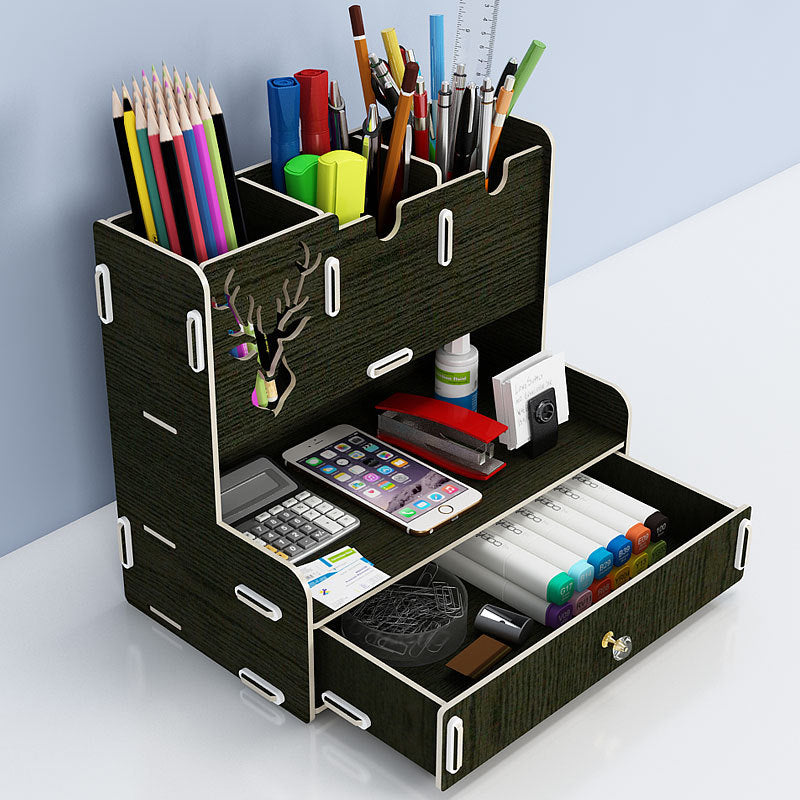 Ayane Creative Pen Pencil Holder Receiving Box Desktop Learning Penholder Office Desk Organizer Storage Rack Supplies Wood