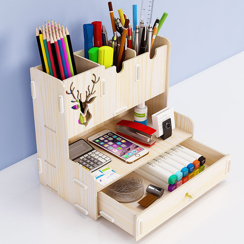 Ayane Creative Pen Pencil Holder Receiving Box Desktop Learning Penholder Office Desk Organizer Storage Rack Supplies Wood