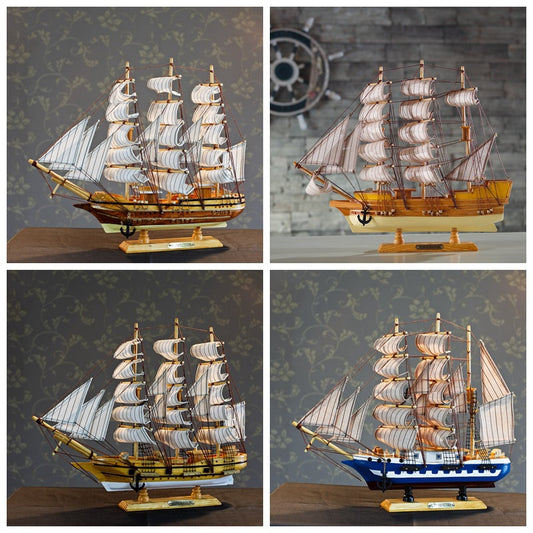 45cm Sailboat Model Wooden Crafts Handmade Sailboat Home Decoration