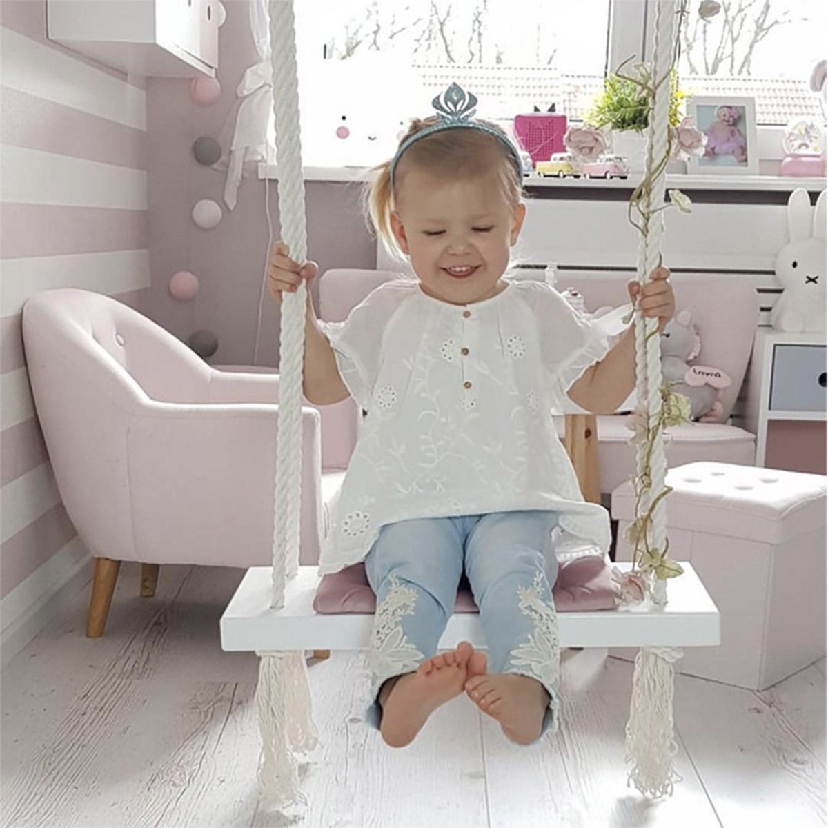 Tassel Swing Children's Room Living Room Hanging Chair Solid Wood Board Suspension