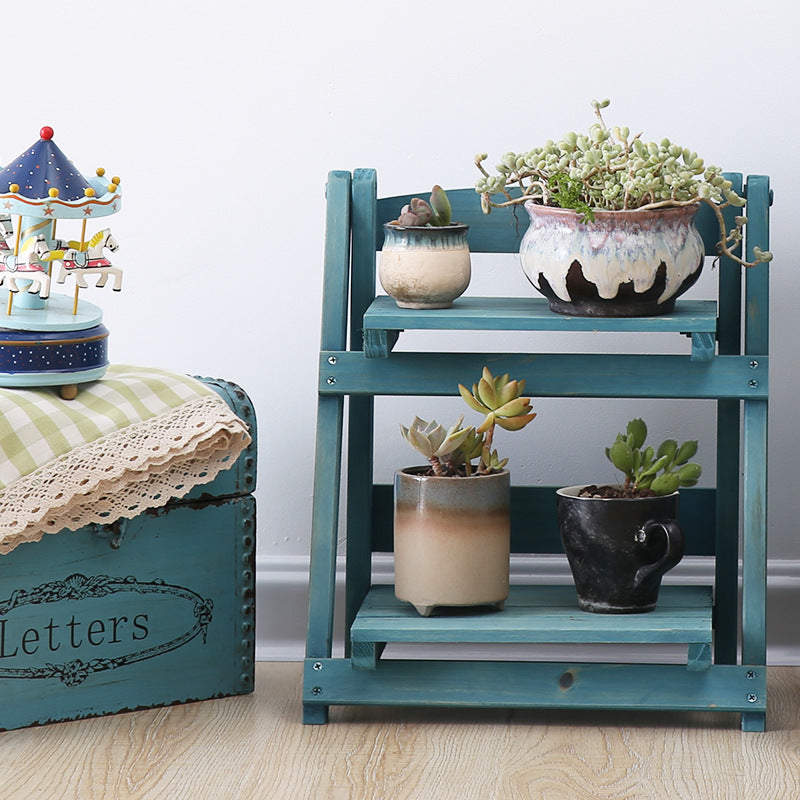 Two-story Folding Retro Style Shelf Desk