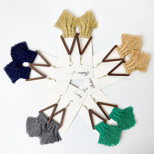 Bohemian Tassel Earrings Hand Woven Ethnic Wood Earrings