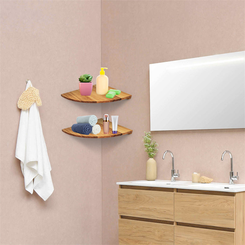 YuPinDiZu Corner Shelf 12inch Solid Wood Floating Shelf Wall Mount 2 Pack Round Edging Hanging Corner Shelves For Wall Floating Speaker Display Bookshelves Decorate Accents For Bedroom Kitchen