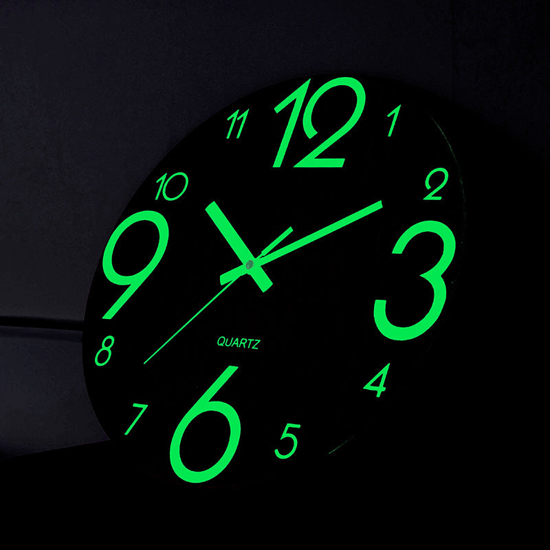 Night Light Silent Wood Grain Creative Wall Clock