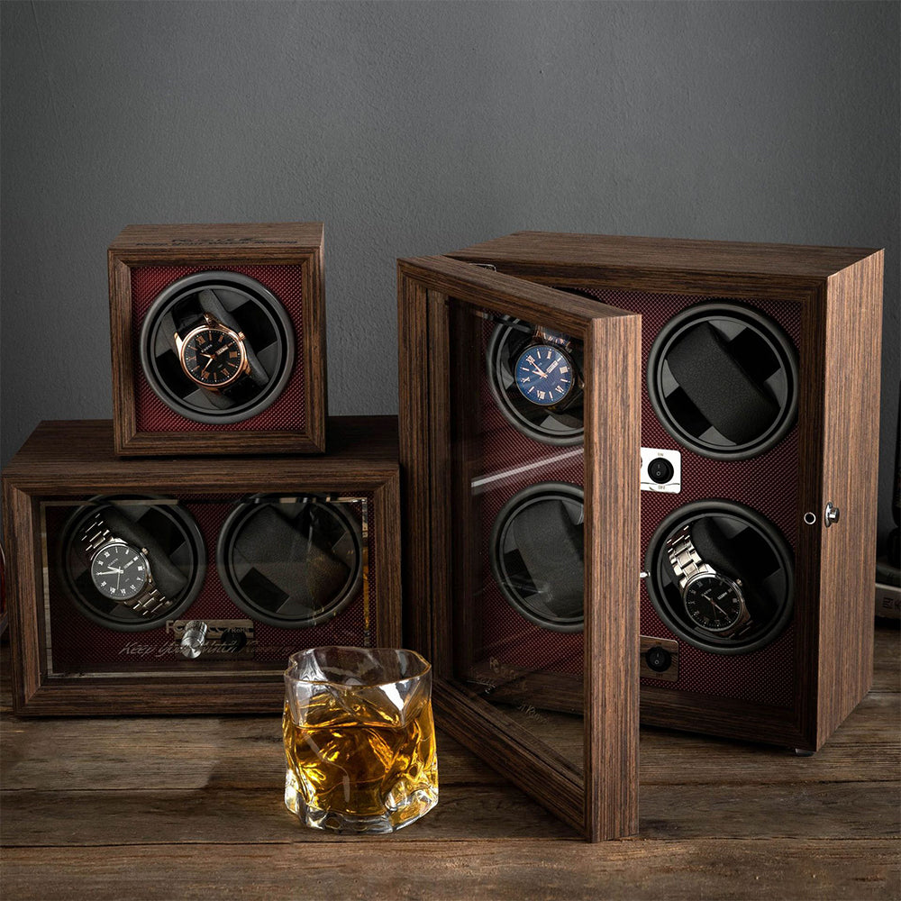 Vertical Solid Wood Leather Automatic Mechanical Watch Winder Turn Storage Box