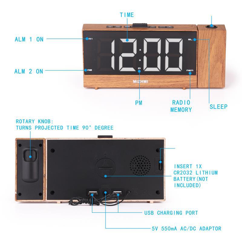 Wood Grain 1.8 Inch Multifunctional USB Charging Radio Clock