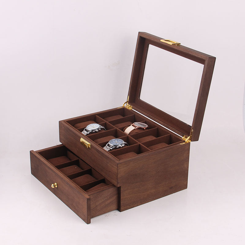 Antique Wood Double Deck Watch Jewelry Storage Box