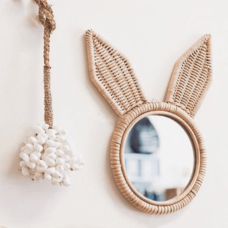 Retro Style Handmade Rattan Mirror Bedroom Home Homestay Solid Wood Makeup Mirror