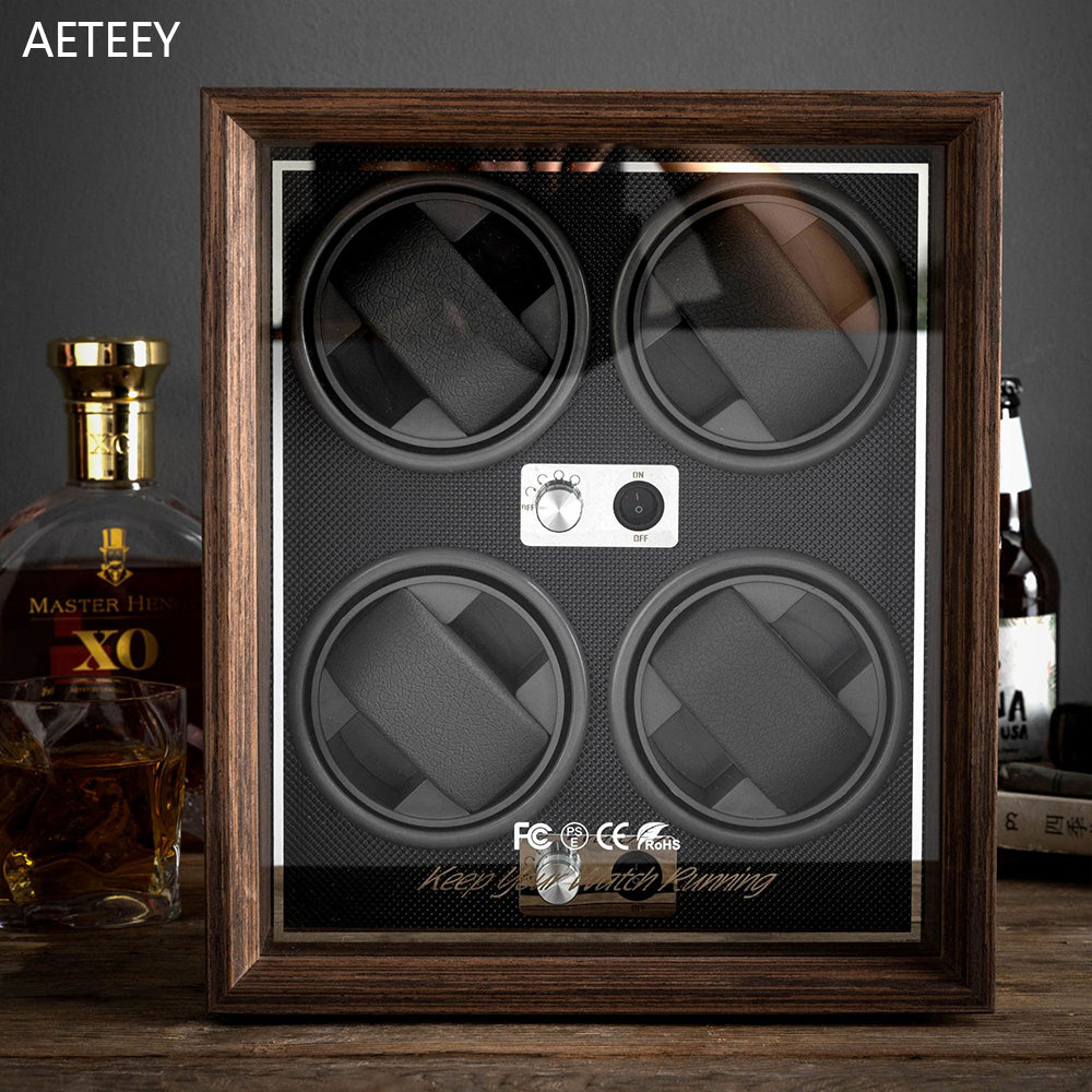 Vertical Solid Wood Leather Automatic Mechanical Watch Winder Turn Storage Box