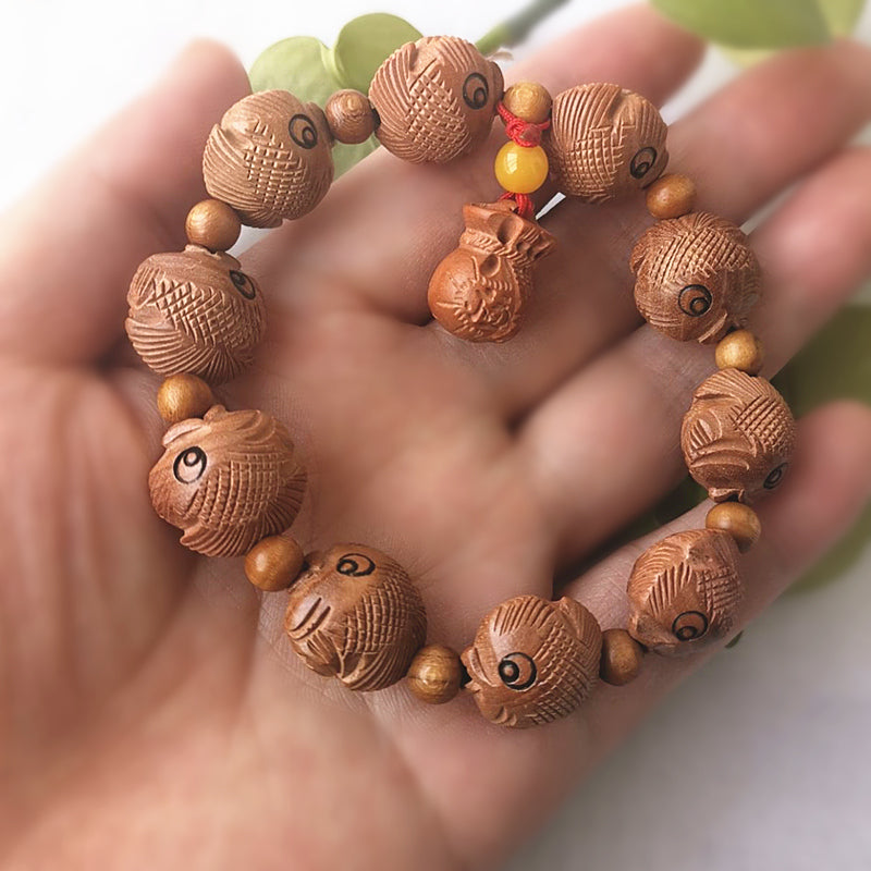 Peach Wood Carving Fish Pendant Portable Solid Wood Bracelet