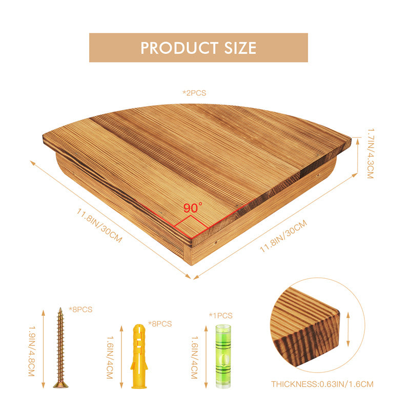 YuPinDiZu Corner Shelf 12inch Solid Wood Floating Shelf Wall Mount 2 Pack Round Edging Hanging Corner Shelves For Wall Floating Speaker Display Bookshelves Decorate Accents For Bedroom Kitchen