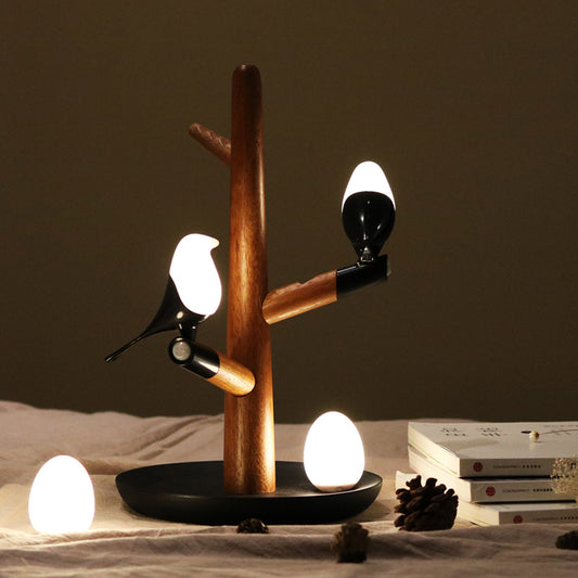 Creative Cartoon Bird Light Bird Egg Light Detachable Easy To Install Natural Wood Children'S Bedroom LED Induction Night Light