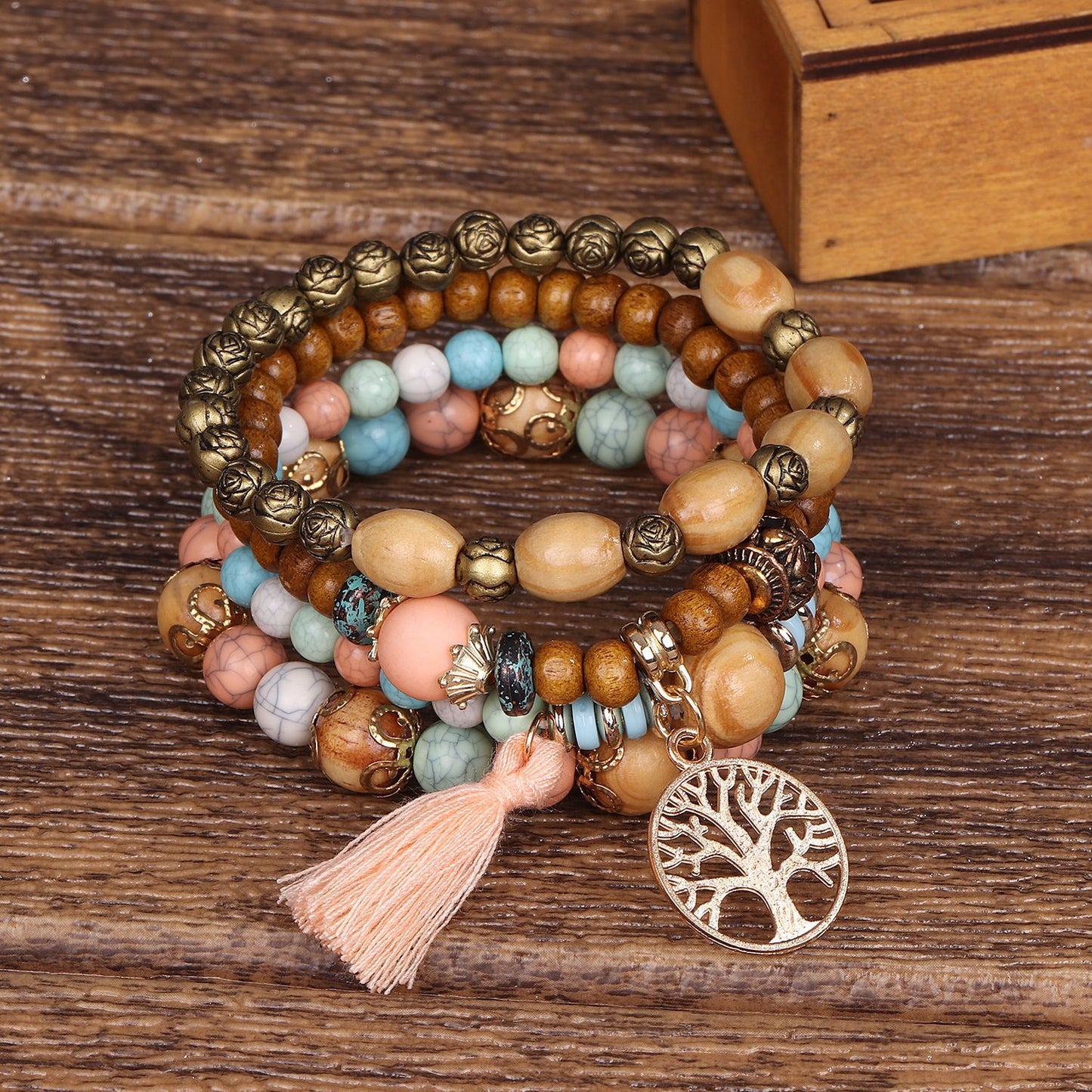 Boho Multilayer Wooden Stretch Bracelet