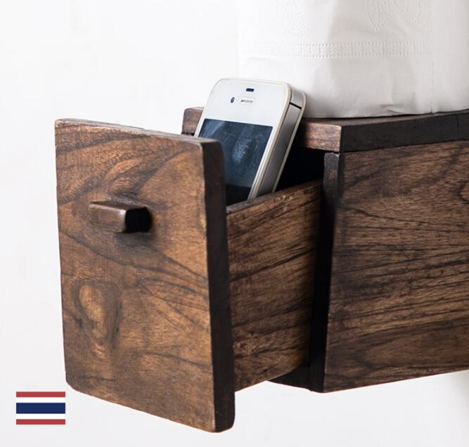 Solid Wood Retro Toilet Creative Roll Paper Holder