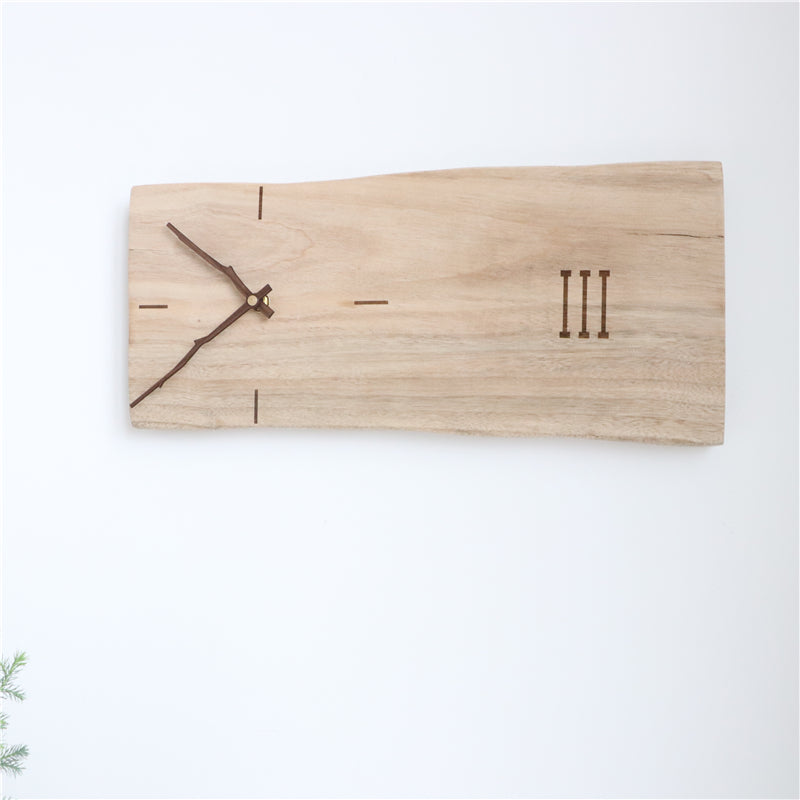 Retro Simple Rectangular Solid Wood Wall Clock Logs