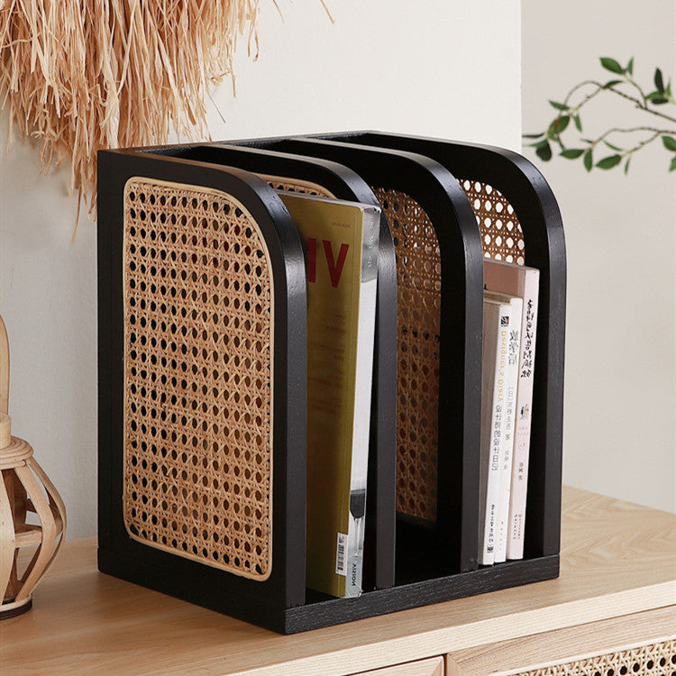 Nordic Rattan Modern Minimalist Solid Wood Bookshelf Desktop