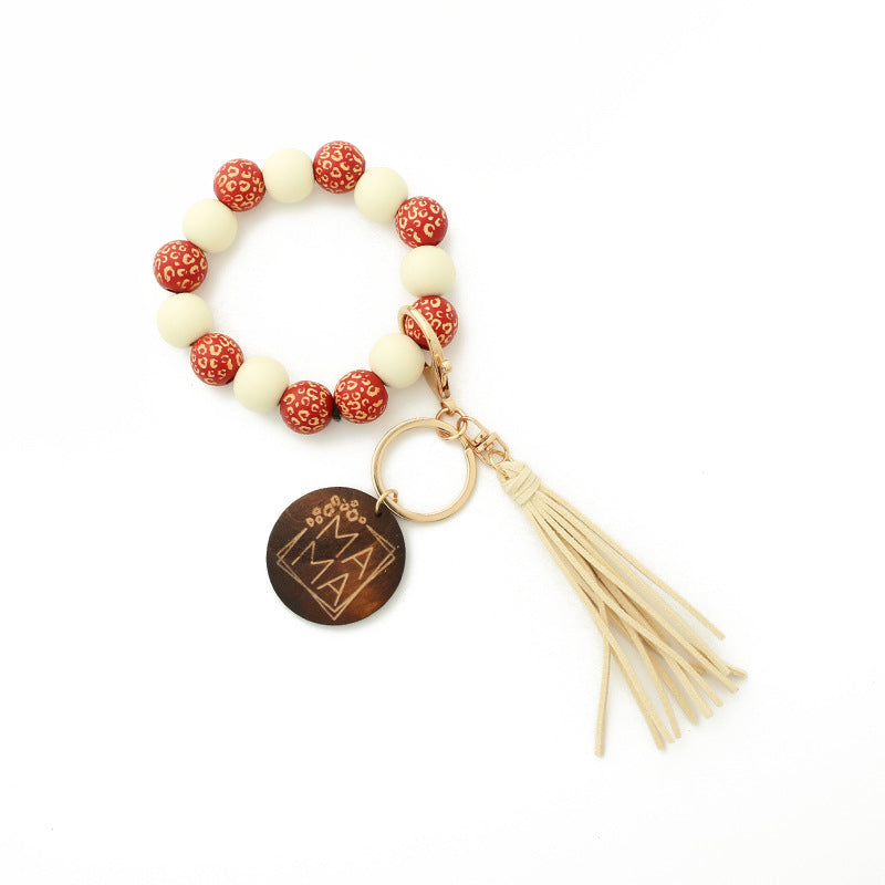 Leopard Wood Bracelet Beaded Spotted