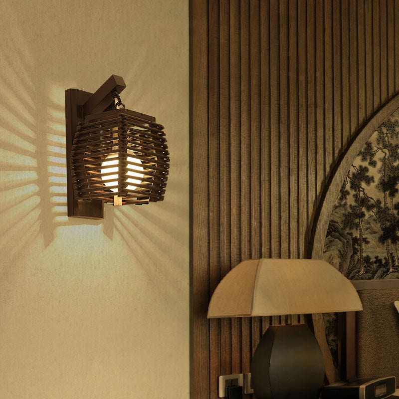 Log Staircase Corridor Aisle Classical Nostalgic Solid Wood Wall Lamp