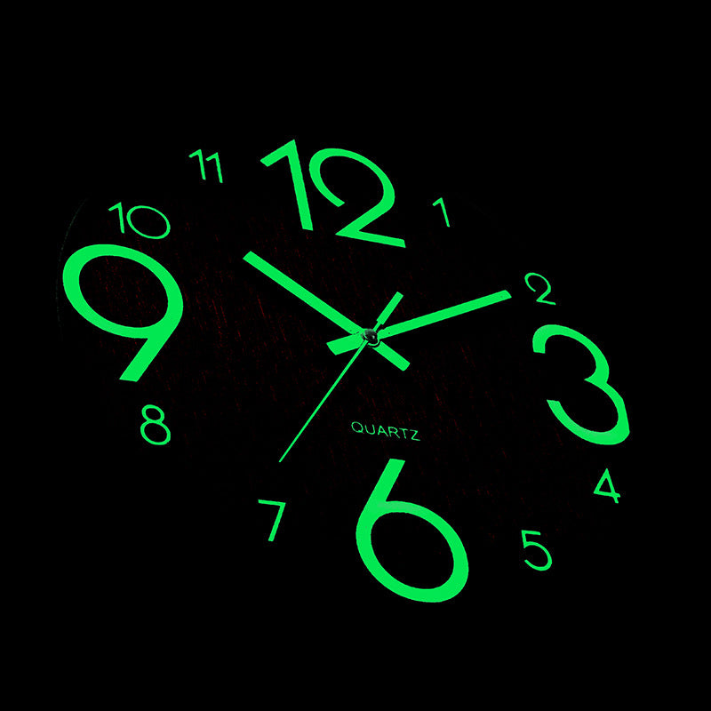 Night Light Silent Wood Grain Creative Wall Clock