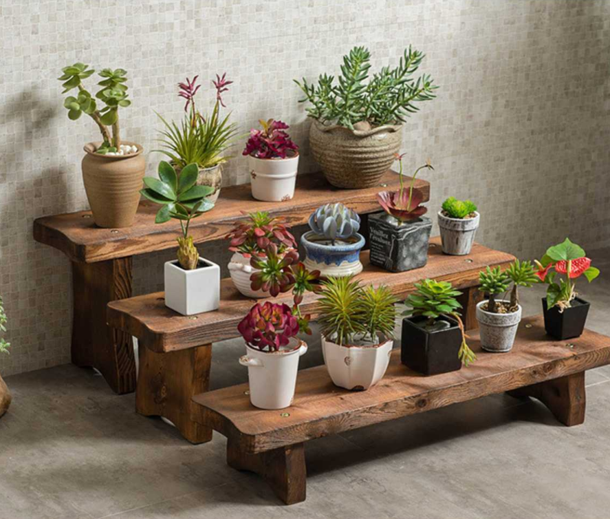 Solid Wood Multi Layer Indoor Floor Succulent Living Room Flower Shelf