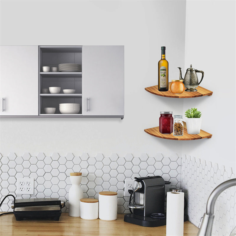 YuPinDiZu Corner Shelf 12inch Solid Wood Floating Shelf Wall Mount 2 Pack Round Edging Hanging Corner Shelves For Wall Floating Speaker Display Bookshelves Decorate Accents For Bedroom Kitchen