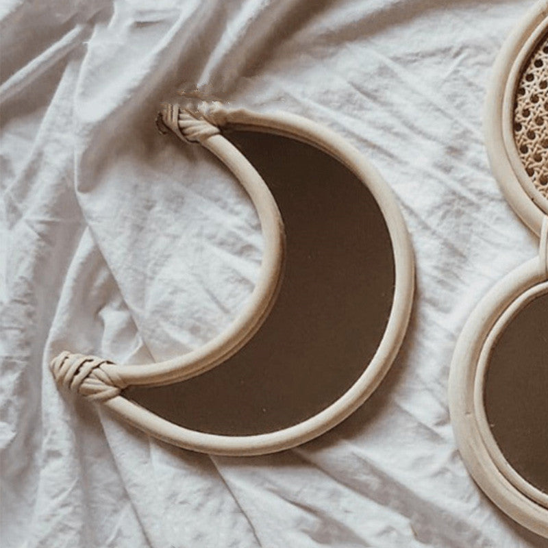 Retro Style Handmade Rattan Mirror Bedroom Home Homestay Solid Wood Makeup Mirror