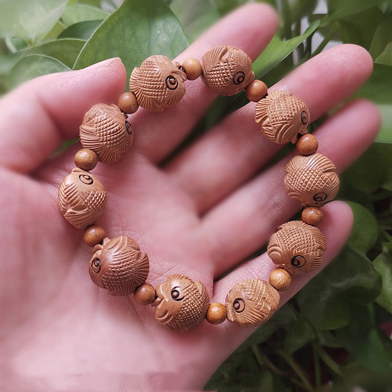 Peach Wood Carving Fish Pendant Portable Solid Wood Bracelet