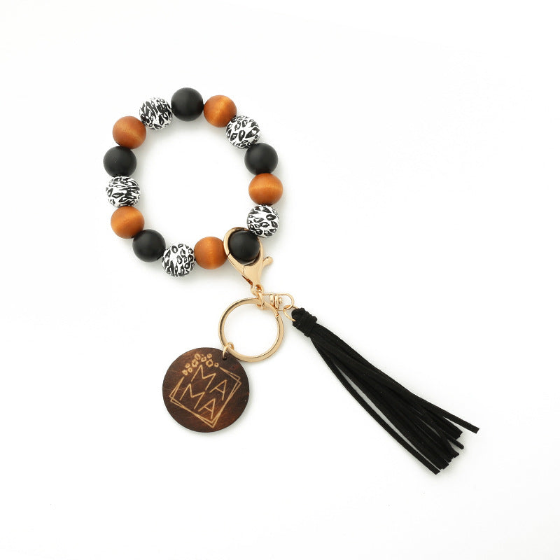 Leopard Wood Bracelet Beaded Spotted