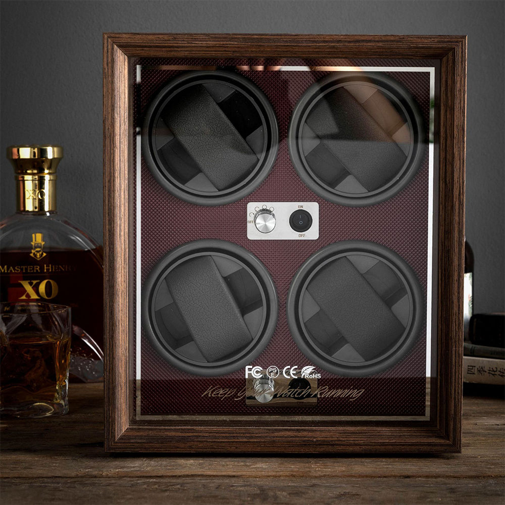 Vertical Solid Wood Leather Automatic Mechanical Watch Winder Turn Storage Box