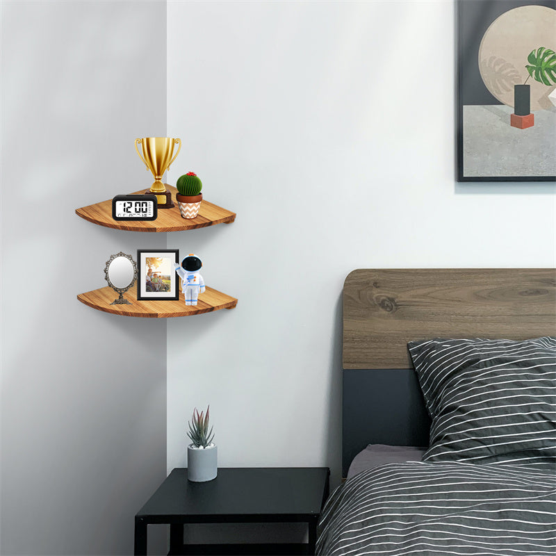 YuPinDiZu Corner Shelf 12inch Solid Wood Floating Shelf Wall Mount 2 Pack Round Edging Hanging Corner Shelves For Wall Floating Speaker Display Bookshelves Decorate Accents For Bedroom Kitchen