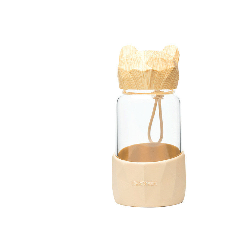 Portable Heat-resistant Water Cup With Wood Grain Lid
