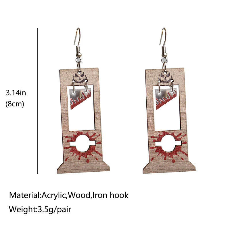 Scary Halloween Creative Guillotine Bloodstained Wood Earrings
