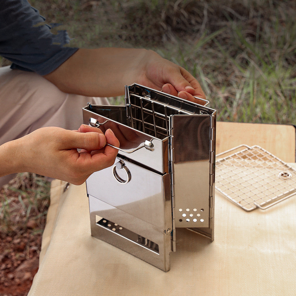 Outdoor Square Wood Stove Mini Stainless Steel Folding